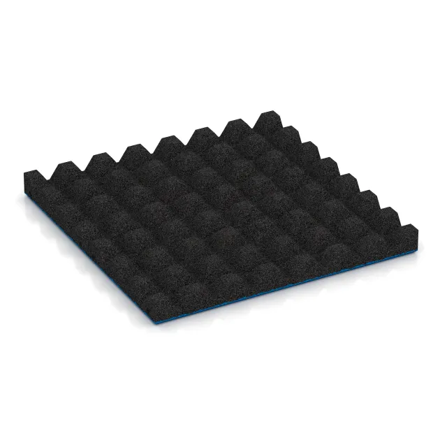 Aufsicht auf die Unterseite, also die Bodenseite von WARCO-Formteil 5532 - Playground Safety Tile 4.5 cm - EN 1177 ≤ 135 cm im Format 500 x 500 x 45 mm.