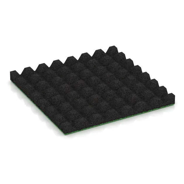 Aufsicht auf die Unterseite, also die Bodenseite von WARCO-Formteil 5536 - Playground Safety Tile 4.5 cm - EN 1177 ≤ 135 cm im Format 500 x 500 x 45 mm.