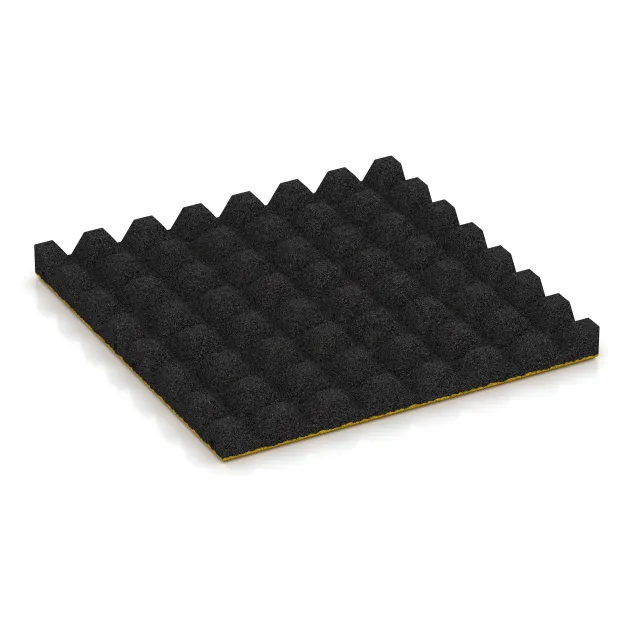 Aufsicht auf die Unterseite, also die Bodenseite von WARCO-Formteil 5537 - Playground Safety Tile 4.5 cm - EN 1177 ≤ 135 cm im Format 500 x 500 x 45 mm.