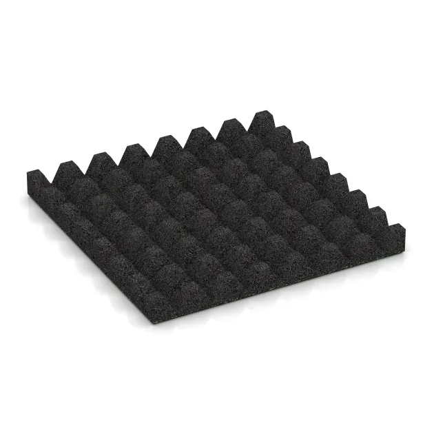 Aufsicht auf die Unterseite, also die Bodenseite von WARCO-Formteil 5577 - Playground Safety Tile 5 cm - EN 1177 ≤ 145 cm im Format 500 x 500 x 50 mm.