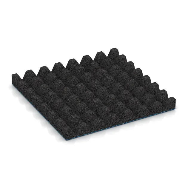 Aufsicht auf die Unterseite, also die Bodenseite von WARCO-Formteil 5583 - Playground Safety Tile 5 cm - EN 1177 ≤ 145 cm im Format 500 x 500 x 50 mm.