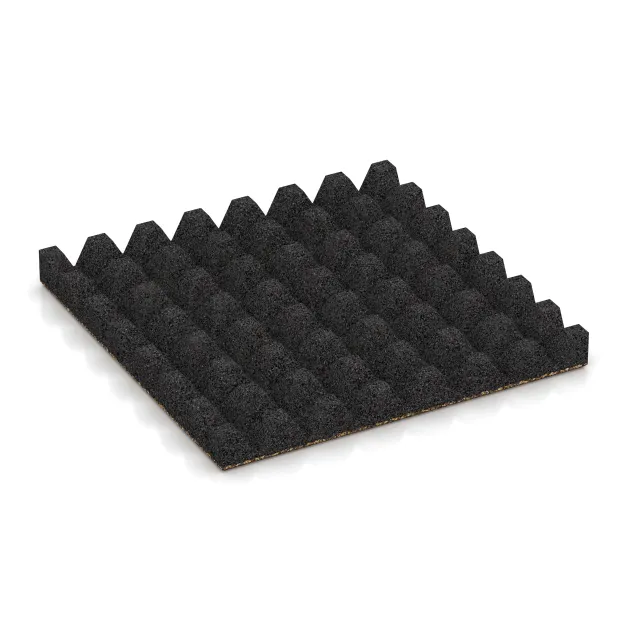 Aufsicht auf die Unterseite, also die Bodenseite von WARCO-Formteil 5586 - Playground Safety Tile 5 cm - EN 1177 ≤ 145 cm im Format 500 x 500 x 50 mm.