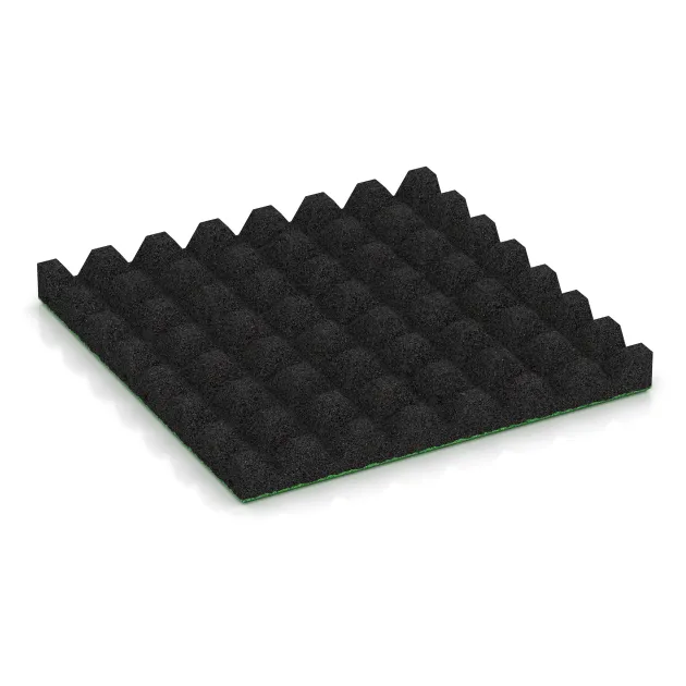 Aufsicht auf die Unterseite, also die Bodenseite von WARCO-Formteil 0685 - Playground safety tile im Format 500 x 500 x 50 mm.
