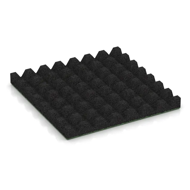 Aufsicht auf die Unterseite, also die Bodenseite von WARCO-Formteil 5570 - Playground Safety Tile 5 cm - EN 1177 ≤ 145 cm im Format 500 x 500 x 50 mm.