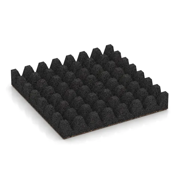 Aufsicht auf die Unterseite, also die Bodenseite von WARCO-Formteil 5363 - Playground safety tile im Format 500 x 500 x 80 mm.