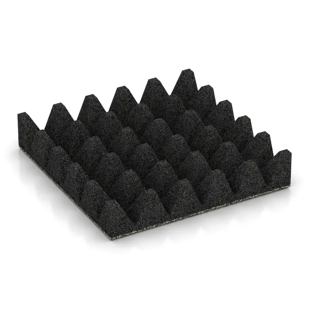 Aufsicht auf die Unterseite, also die Bodenseite von WARCO-Formteil 5645 - Playground Safety Tile 10 cm - EN 1177 ≤ 300 cm im Format 500 x 500 x 100 mm.