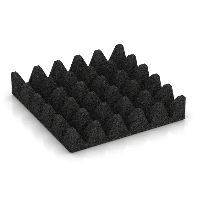 Aufsicht auf die Unterseite, also die Bodenseite von WARCO-Formteil 3709 - Playground safety tile im Format 500 x 500 x 100 mm.
