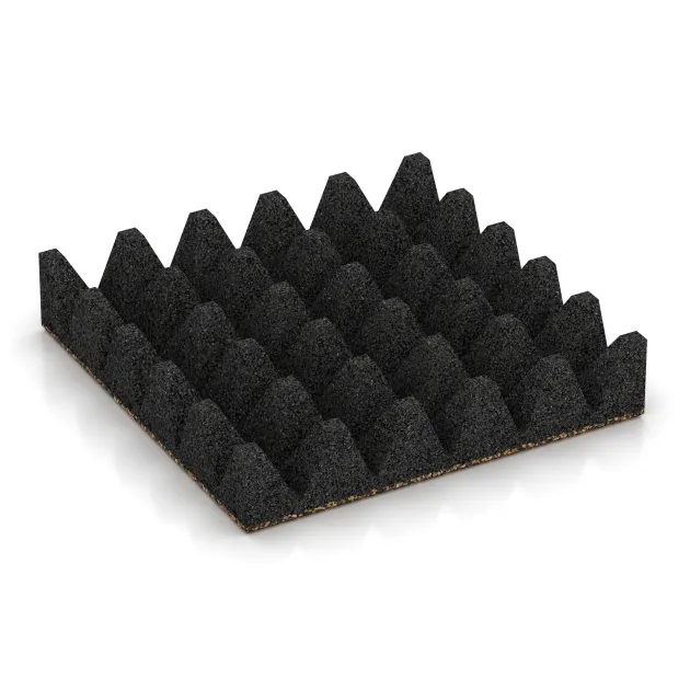 Aufsicht auf die Unterseite, also die Bodenseite von WARCO-Formteil 3702 - Playground safety tile im Format 500 x 500 x 100 mm.