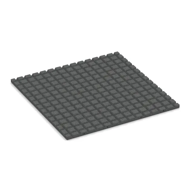 Aufsicht auf die Unterseite, also die Bodenseite von WARCO-Formteil 0759 - Playground safety mat im Format 1000 x 1000 x 30 mm.