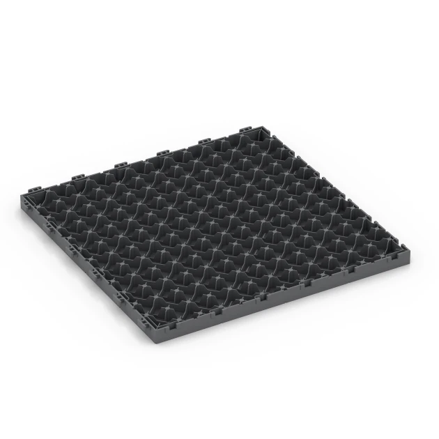 Aufsicht auf die Unterseite, also die Bodenseite von WARCO-Formteil 6326 - Herringbone – Deck Tile im Format 38,5 x 38,5 x 2 cm.