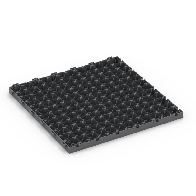 Aufsicht auf die Unterseite, also die Bodenseite von WARCO-Formteil 6330 - Block Pattern – Deck Tile im Format 38,5 x 38,5 x 2 cm.
