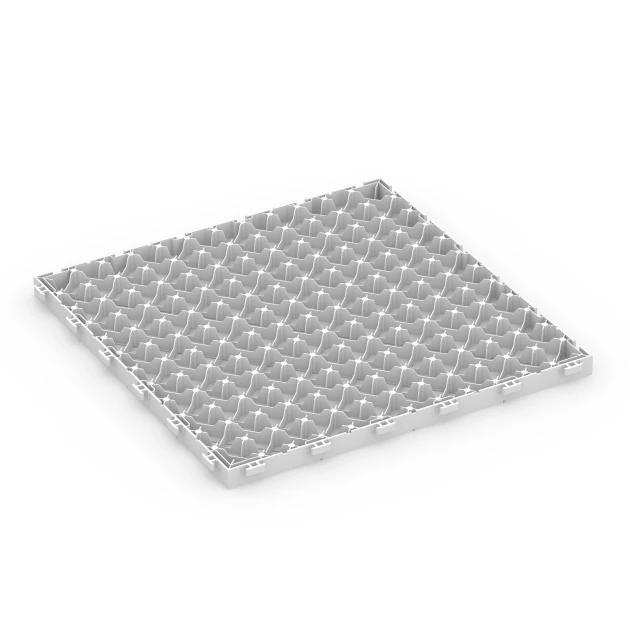 Aufsicht auf die Unterseite, also die Bodenseite von WARCO-Formteil 6328 - Herringbone – Deck Tile im Format 38,5 x 38,5 x 2 cm.