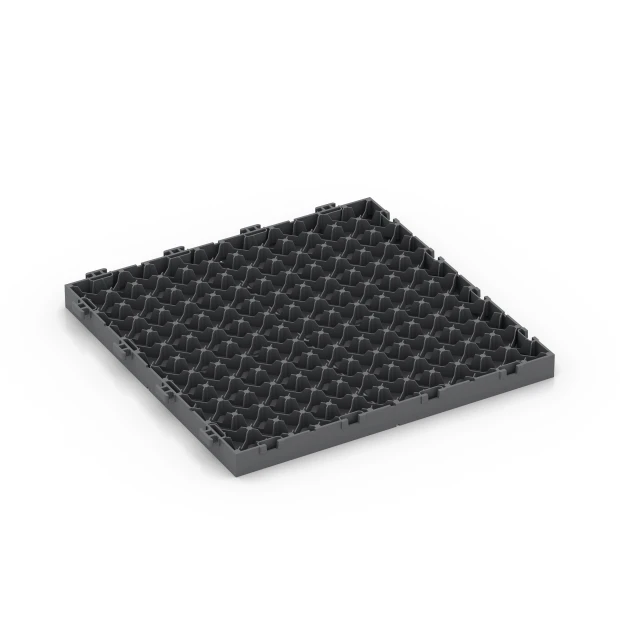 Aufsicht auf die Unterseite, also die Bodenseite von WARCO-Formteil 6349 - Mosaic – Deck Tile im Format 30 x 30 x 2 cm.