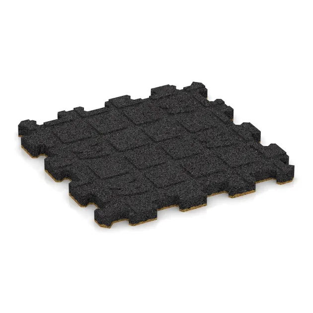 Aufsicht auf die Unterseite, also die Bodenseite von WARCO-Formteil 5998 - Rubber click tile im Format 306 x 306 x 20 mm.