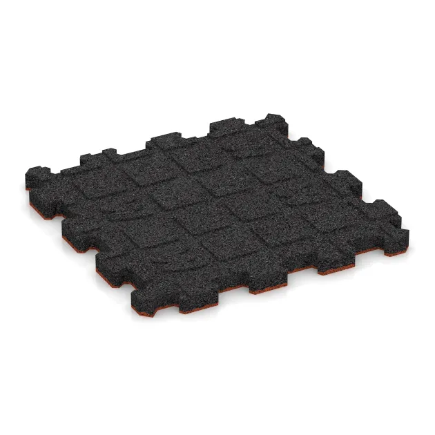 Aufsicht auf die Unterseite, also die Bodenseite von WARCO-Formteil 6001 - Rubber click tile im Format 306 x 306 x 20 mm.