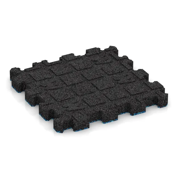 Aufsicht auf die Unterseite, also die Bodenseite von WARCO-Formteil 5420 - Rubber click tile im Format 306 x 306 x 30 mm.