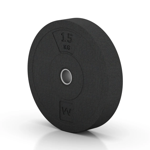 Aufsicht auf die Unterseite, also die Bodenseite von WARCO-Formteil 6086 - Bumper Plate – Solid Rubber im Format 15 kg | ø 45,4 x 8,61 cm.