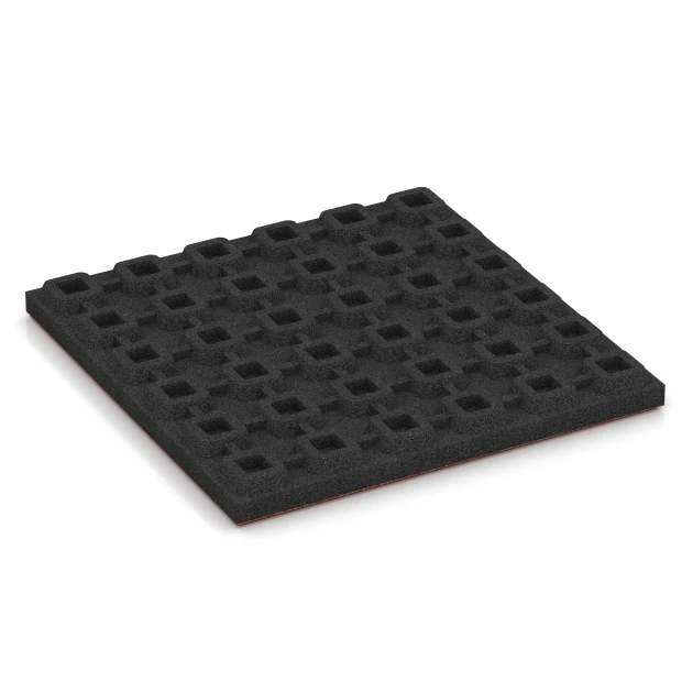 Aufsicht auf die Unterseite, also die Bodenseite von WARCO-Formteil 6132 - Playground safety tile – CFH 125 cm im Format 50 x 50 x 4 cm.