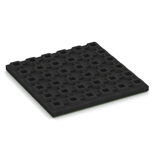 Aufsicht auf die Unterseite, also die Bodenseite von WARCO-Formteil 6133 - Playground safety tile – CFH 125 cm im Format 50 x 50 x 4 cm.