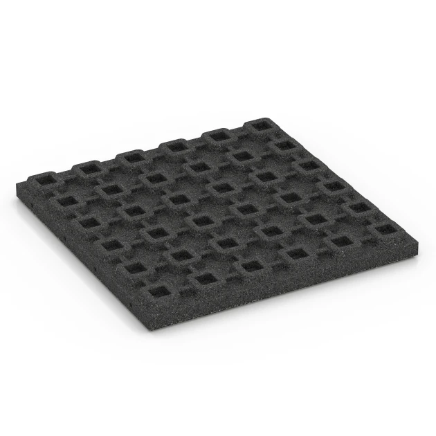Aufsicht auf die Unterseite, also die Bodenseite von WARCO-Formteil 6422 - Playground safety tile – CFH 120 cm im Format 50 x 50 x 4 cm.