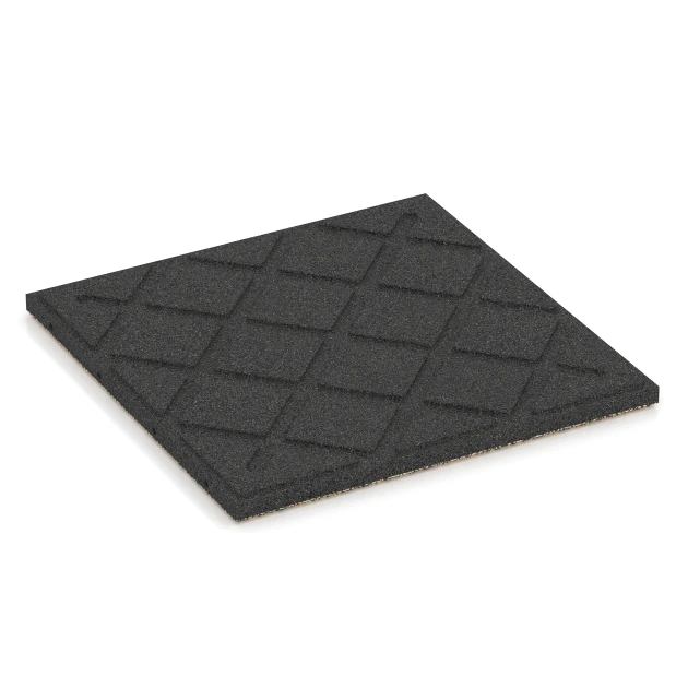 Aufsicht auf die Unterseite, also die Bodenseite von WARCO-Formteil 6419 - Playground safety tile – CFH 90 cm im Format 50 x 50 x 3 cm.