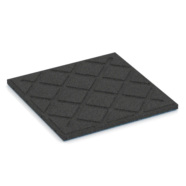 Aufsicht auf die Unterseite, also die Bodenseite von WARCO-Formteil 6420 - Playground safety tile – CFH 90 cm im Format 50 x 50 x 3 cm.