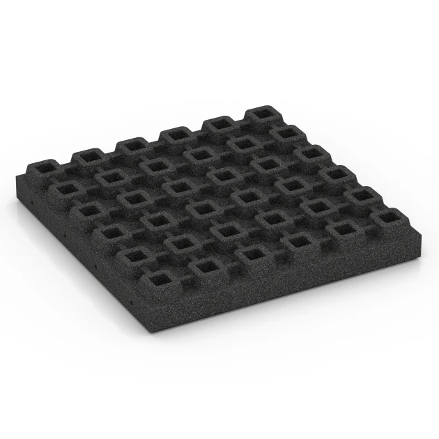 Aufsicht auf die Unterseite, also die Bodenseite von WARCO-Formteil 6139 - Playground safety tile – CFH 205 cm im Format 50 x 50 x 7 cm.