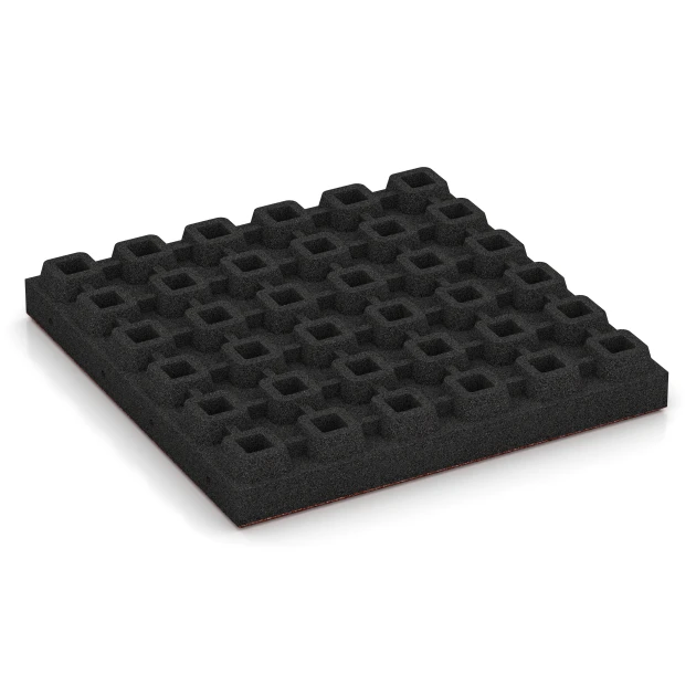 Aufsicht auf die Unterseite, also die Bodenseite von WARCO-Formteil 6140 - Playground safety tile – CFH 205 cm im Format 50 x 50 x 7 cm.
