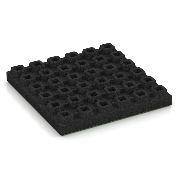 Aufsicht auf die Unterseite, also die Bodenseite von WARCO-Formteil 6141 - Playground safety tile – CFH 205 cm im Format 50 x 50 x 7 cm.