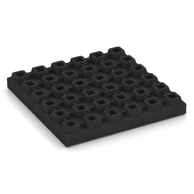 Aufsicht auf die Unterseite, also die Bodenseite von WARCO-Formteil 6142 - Playground safety tile – CFH 205 cm im Format 50 x 50 x 7 cm.