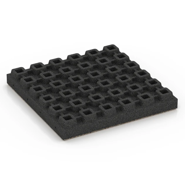 Aufsicht auf die Unterseite, also die Bodenseite von WARCO-Formteil 6446 - Playground safety tile – CFH 210 cm im Format 50 x 50 x 7 cm.
