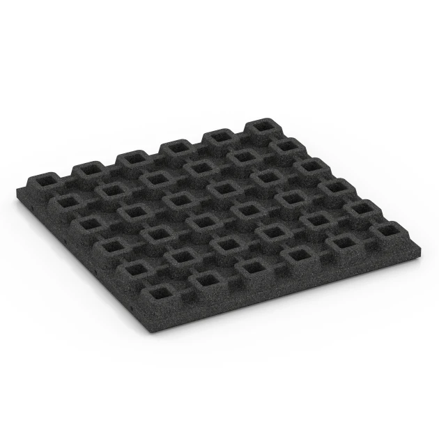 Aufsicht auf die Unterseite, also die Bodenseite von WARCO-Formteil 6135 - Playground safety tile – CFH 170 cm im Format 50 x 50 x 4,8 cm.