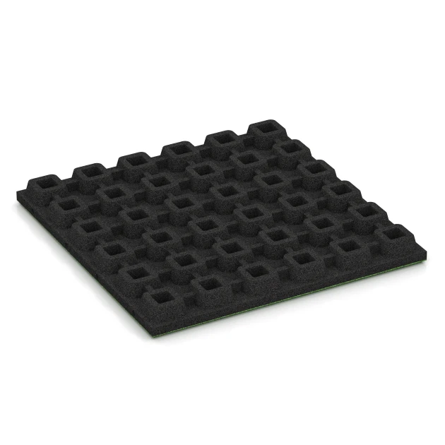 Aufsicht auf die Unterseite, also die Bodenseite von WARCO-Formteil 6137 - Playground safety tile – CFH 170 cm im Format 50 x 50 x 4,8 cm.