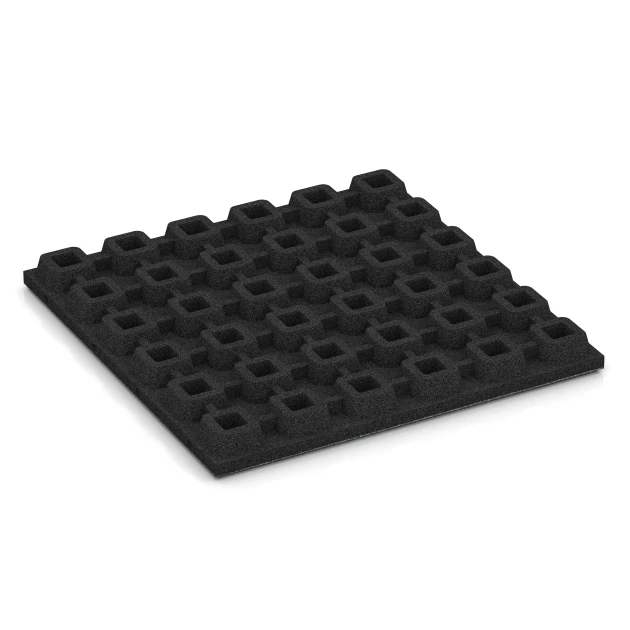 Aufsicht auf die Unterseite, also die Bodenseite von WARCO-Formteil 6294 - Playground Safety Tiles im Format 50 x 50 x 4,8 cm.