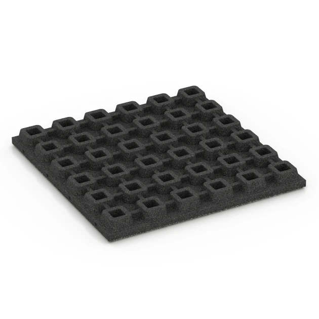 Aufsicht auf die Unterseite, also die Bodenseite von WARCO-Formteil 6432 - Playground safety tile – CFH 160 cm im Format 50 x 50 x 4,8 cm.