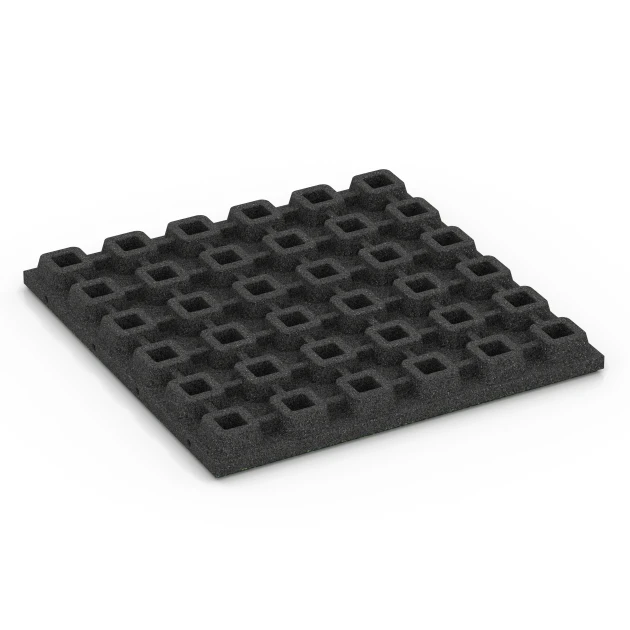 Aufsicht auf die Unterseite, also die Bodenseite von WARCO-Formteil 6433 - Playground safety tile – CFH 160 cm im Format 50 x 50 x 4,8 cm.