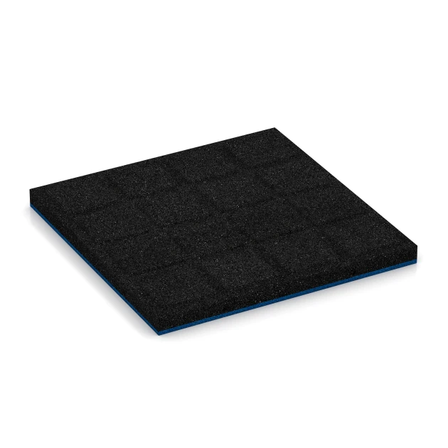 Aufsicht auf die Unterseite, also die Bodenseite von WARCO-Formteil 6220 - Playground Safety Tiles im Format 50 x 50 x 4 cm.