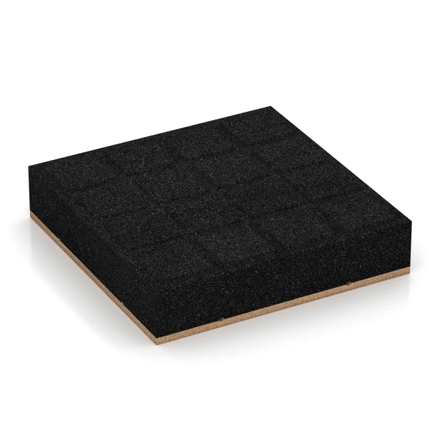 Aufsicht auf die Unterseite, also die Bodenseite von WARCO-Formteil 6231 - Playground Safety Tiles im Format 50 x 50 x 11 cm.