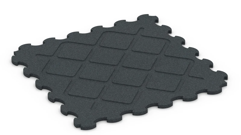 Square pads with rounded corners in a diamond pattern with drainage grooves