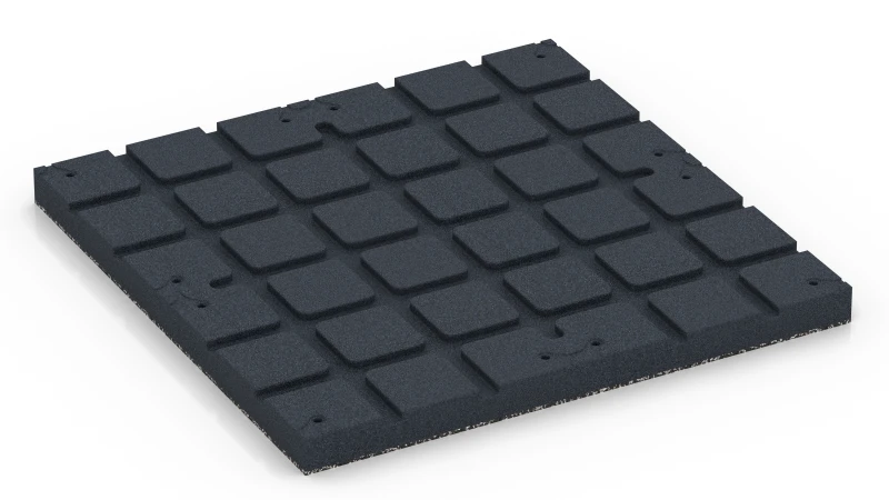 Square pads with shallow drainage channels