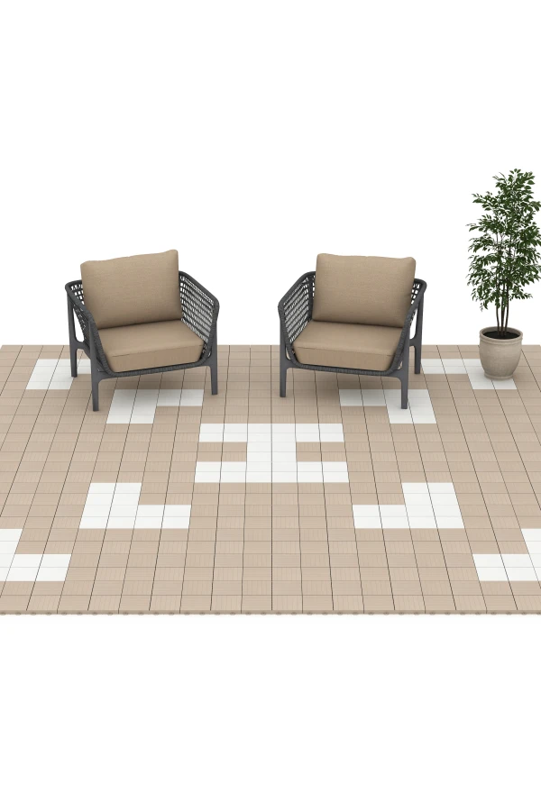 Beispielhafte Verlegung für den Artikel 6351 von WARCO - Mosaic – Deck Tile, Farbton Vanilla in der Abmessung 30 x 30 x 2 cm.