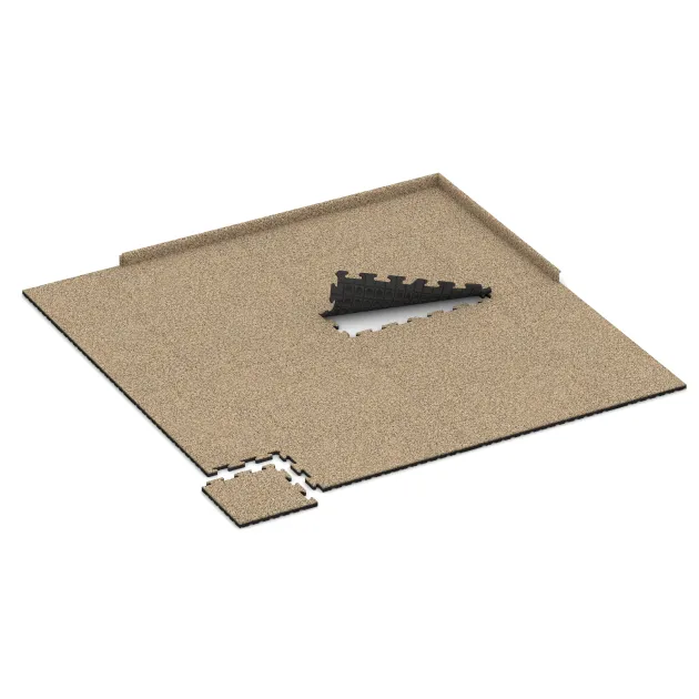 Typische Verlegung oder Einbausituation für den Artikel 5054 von WARCO - Corner Tile HD, Farbton Travertine in der Abmessung 485 x 485 x 30 mm.