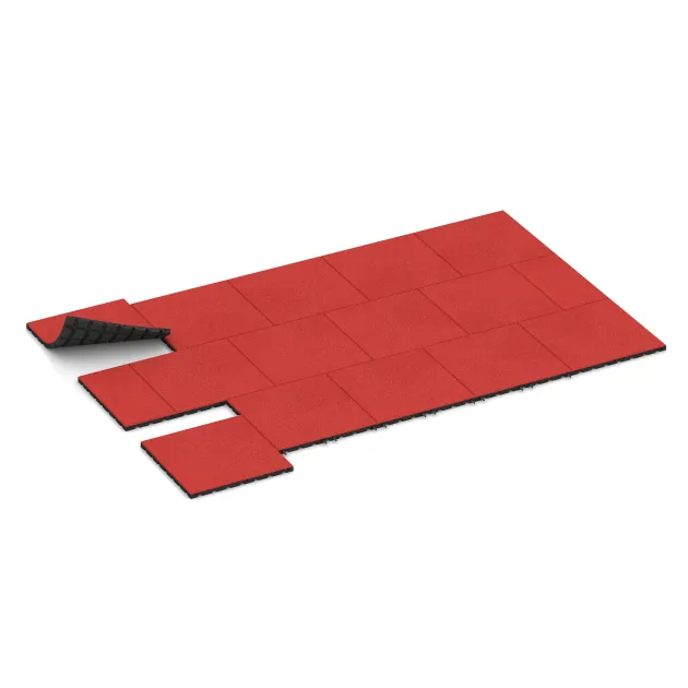 Typische Verlegung oder Einbausituation für den Artikel 5474 von WARCO - Playground Safety Tile 3 cm - EN 1177 ≤ 100 cm, Farbton Rose in der Abmessung 500 x 500 x 30 mm.