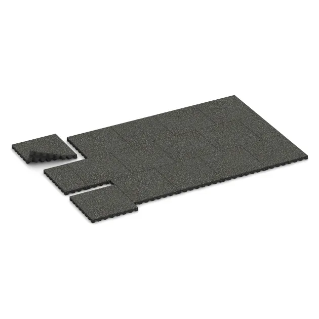 Typische Verlegung oder Einbausituation für den Artikel 5542 von WARCO - Playground Safety Tile 4.5 cm - EN 1177 ≤ 135 cm, Farbton Dark Grey Granite in der Abmessung 500 x 500 x 45 mm.