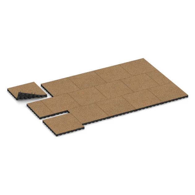 Typische Verlegung oder Einbausituation für den Artikel 5555 von WARCO - Playground Safety Tile 4.5 cm - EN 1177 ≤ 135 cm, Farbton Rattan Lounge in der Abmessung 500 x 500 x 45 mm.