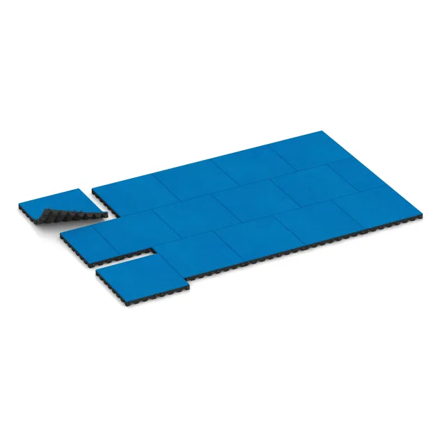 Typische Verlegung oder Einbausituation für den Artikel 5532 von WARCO - Playground Safety Tile 4.5 cm - EN 1177 ≤ 135 cm, Farbton Sky Blue in der Abmessung 500 x 500 x 45 mm.