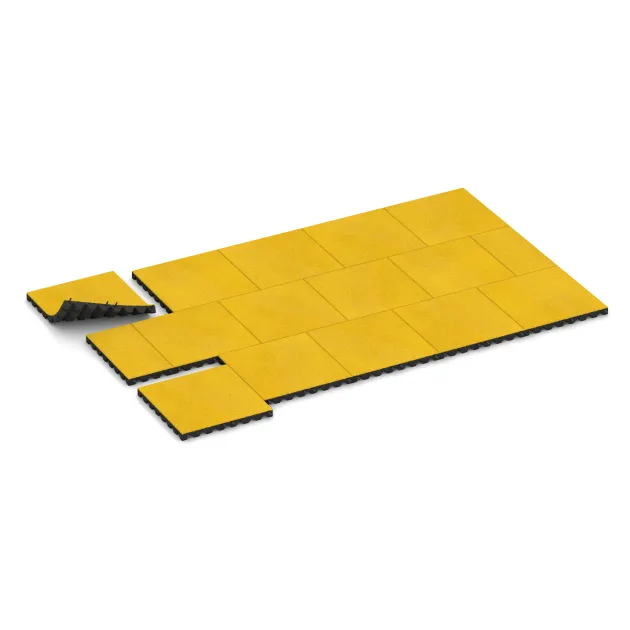 Typische Verlegung oder Einbausituation für den Artikel 5537 von WARCO - Playground Safety Tile 4.5 cm - EN 1177 ≤ 135 cm, Farbton Lemon Yellow in der Abmessung 500 x 500 x 45 mm.