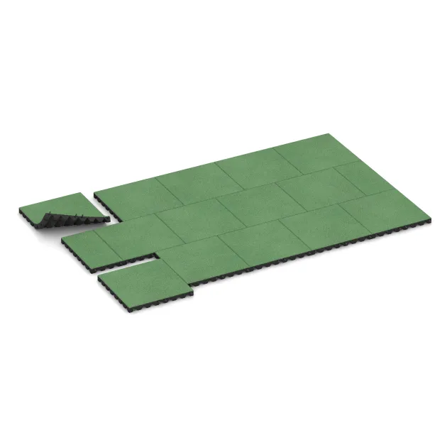 Typische Verlegung oder Einbausituation für den Artikel 5538 von WARCO - Playground Safety Tile 4.5 cm - EN 1177 ≤ 135 cm, Farbton Pale Green in der Abmessung 500 x 500 x 45 mm.