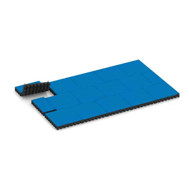 Typische Verlegung oder Einbausituation für den Artikel 0717 von WARCO - Playground safety tile, Farbton Sky Blue in der Abmessung 500 x 500 x 80 mm.