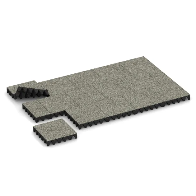 Typische Verlegung oder Einbausituation für den Artikel 5645 von WARCO - Playground Safety Tile 10 cm - EN 1177 ≤ 300 cm, Farbton Light Granite in der Abmessung 500 x 500 x 100 mm.